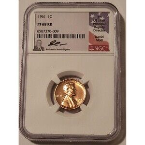 1961 Lincoln Memorial Cent  Proof PF68 RED NGC David Motl Signed